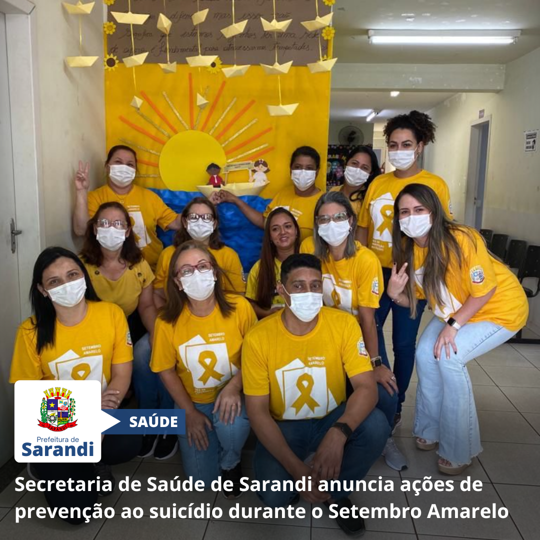 Secretaria de Saúde de Sarandi anuncia ações de prevenção ao suicídio durante o Setembro Amarelo